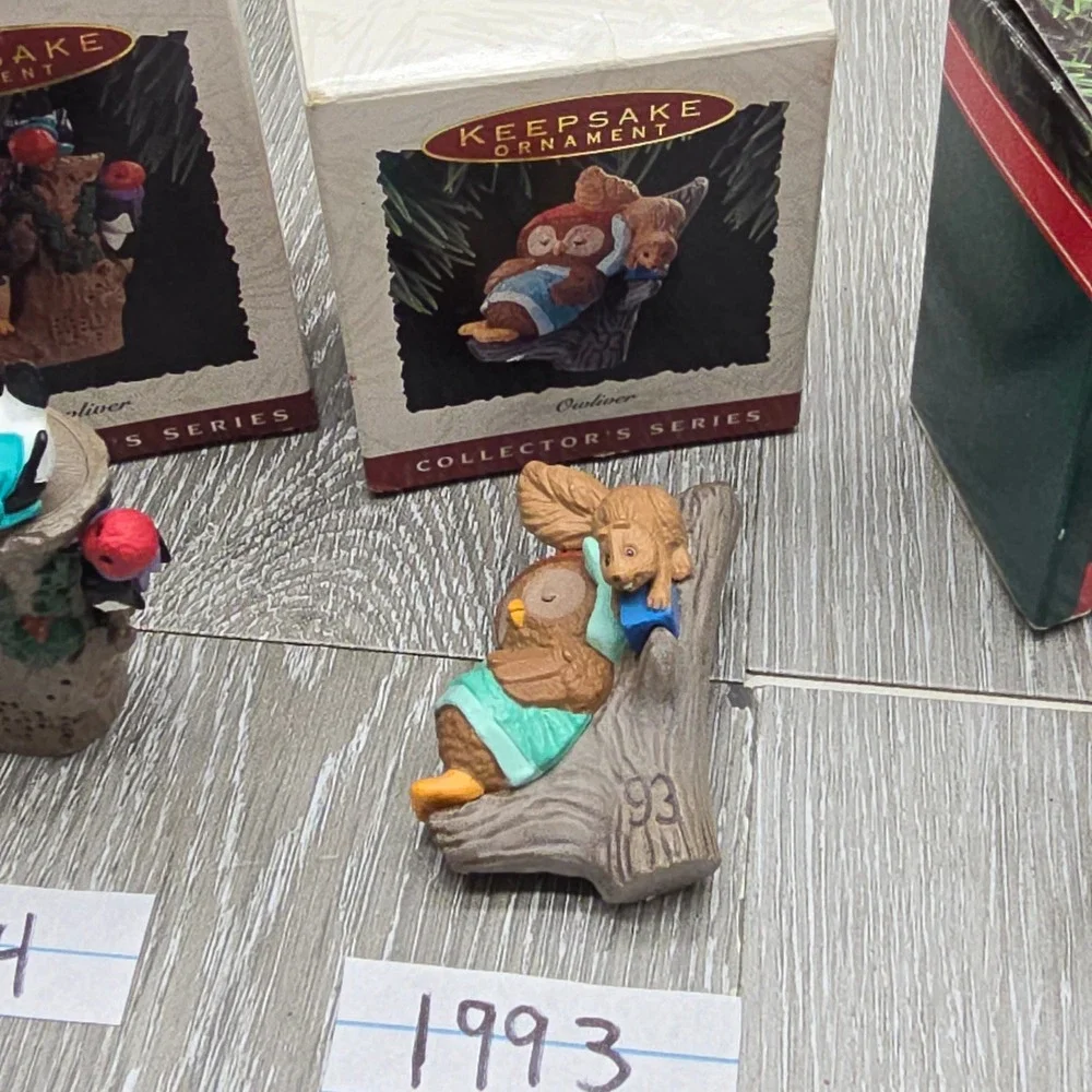 Vintage Hallmark Owl Ornament Lot 1983-1994 Owliver Series Christmas Boxed 9pc‎
